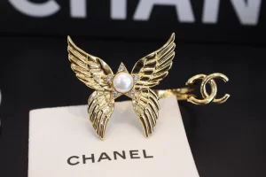Chanel Gold CC Logo Eagle Wing Rings