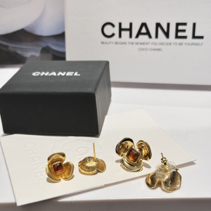 Chanel Gold Camellia Flower Earrings