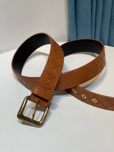 Bottega Veneta Square Buckle Intrecciato Weave Leather Belt Brown 35MM Bottega Veneta Square Buckle Intrecciato Weave Leather Belt Brown 35MM