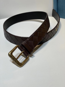 Bottega Veneta Square Buckle Intrecciato Weave Leather Belt Dark Brown 35MM Bottega Veneta Square Buckle Intrecciato Weave Leather Belt Dark Brown 35MM