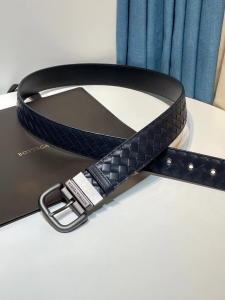 Bottega Veneta Square Buckle Intrecciato Weave Leather Belt Navy Blue 40MM Bottega Veneta Square Buckle Intrecciato Weave Leather Belt Navy Blue 40MM