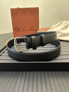 Loro Piana Mens Alsavel Black Calf Leather Belt 35MM Loro Piana Mens Alsavel Black Calf Leather Belt 35MM