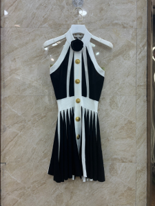 Balmain Knitted Backless Dress with Rose Detail Black White Balmain Knitted Backless Dress with Rose Detail Black White