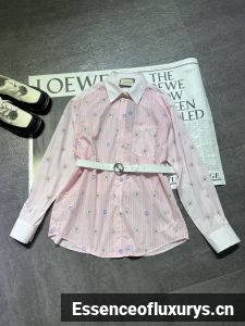 Gucci White Pink Double striped cotton shirt dress Gucci White Pink Double striped cotton shirt dress