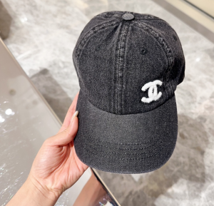 Chanel CC Logo Black Denim Fabric Baseball Cap Hat Chanel CC Logo Black Denim Fabric Baseball Cap Hat