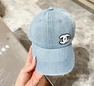 Chanel CC Logo Blue Denim Fabric Baseball Cap Hat Chanel CC Logo Blue Denim Fabric Baseball Cap Hat