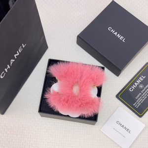 Chanel Pink Faux Wool Mink Fur Brooch