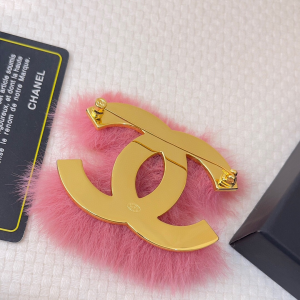 Chanel Pink Faux Wool Mink Fur Brooch