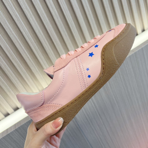 ACNE STUDIOS Pink Bars Stars Low Top Leather and Suede Sneakers ACNE STUDIOS Pink Bars Stars Low Top Leather and Suede Sneakers