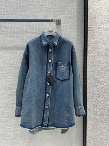 Prada Logo Washed Denim Blue Shirt