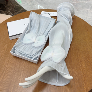 Chanel Bowknot Long Fingerless Gloves White