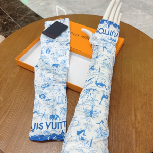 Dior Silk Long Fingerless Gloves Blue