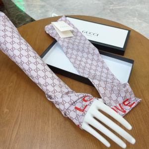 Gucci GG Silk Long Fingerless Gloves Brown