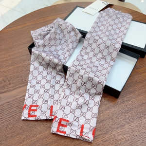 Gucci GG Silk Long Fingerless Gloves Brown