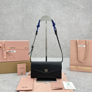 Miu Miu Black Leather Flap Wallet with Cord Shoulder Strap Miu Miu Black Leather Flap Wallet with Cord Shoulder Strap