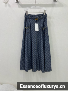 Gucci GG Denim Maxi Skirt Blue