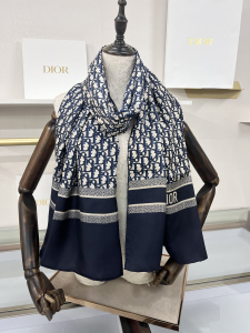 Dior Navy Blue Oblique Cashmere Silk Shawl Scarf Stole Twill Dior Navy Blue Oblique Cashmere Silk Shawl Scarf Stole Twill