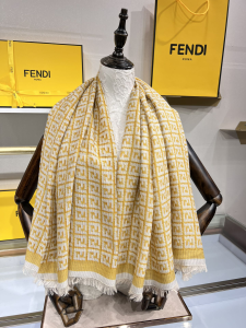 Fendi FF Zucca Cashmere Wool Silk Shawl Scarf Beige White Fendi FF Zucca Cashmere Wool Silk Shawl Scarf Beige White