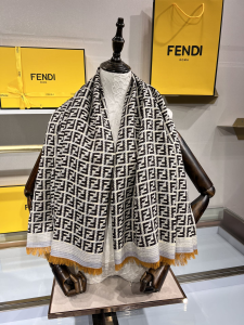 Fendi FF Zucca Cashmere Wool Silk Shawl Scarf Black White Fendi FF Zucca Cashmere Wool Silk Shawl Scarf Black White