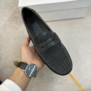 Moschino Logo Embossed Suede Leather Loafers Driver Flat Black Moschino Logo Embossed Suede Leather Loafers Driver Flat Black