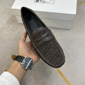 Moschino Logo Embossed Suede Leather Loafers Driver Flat Brown Moschino Logo Embossed Suede Leather Loafers Driver Flat Brown