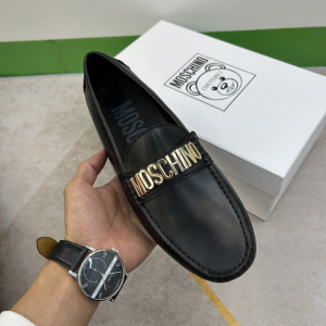 Moschino Logo Lettering Leather Loafers Driver Flat Black Moschino Logo Lettering Leather Loafers Driver Flat Black