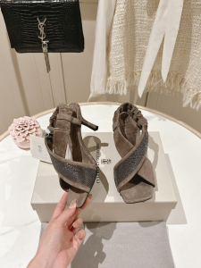 Brunello Cucinelli Grey Suede Leather Criss Cross High Heeled Sandals 70MM Brunello Cucinelli Grey Suede Leather Criss Cross High Heeled Sandals 70MM