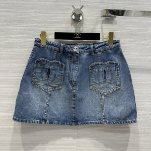 Chanel CC Washed Denim Blue Skirt
