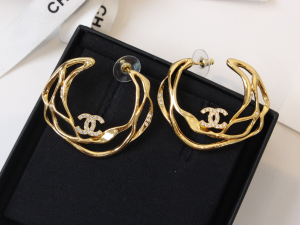Chanel Crystal CC Logo Gold Earrings