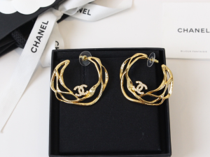 Chanel Crystal CC Logo Gold Earrings
