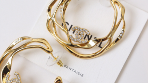Chanel Crystal CC Logo Gold Earrings