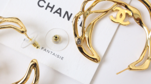 Chanel Crystal CC Logo Gold Earrings
