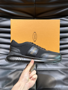 Tods Black Calf Leather and Technical Fabric Low Top Sneakers Tods Black Calf Leather and Technical Fabric Low Top Sneakers