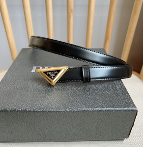 Prada Triangle Logo Plaque Black Calf Leather Belt 20MM Prada Triangle Logo Plaque Black Calf Leather Belt 20MM