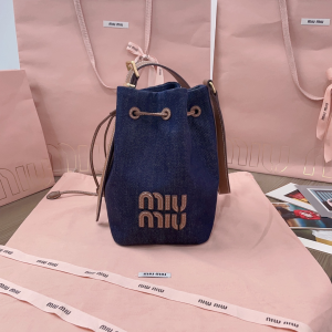 Miu Miu Small Denim Blue and Leather Bucket Shoulder Bag Miu Miu Small Denim Blue and Leather Bucket Shoulder Bag