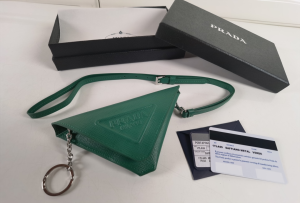 Prada Triangle Logo Saffiano Leather Keychain Trick Green Prada Triangle Logo Saffiano Leather Keychain Trick Green