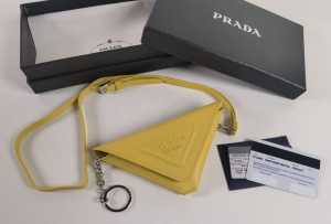 Prada Triangle Logo Saffiano Leather Keychain Trick Yellow Prada Triangle Logo Saffiano Leather Keychain Trick Yellow