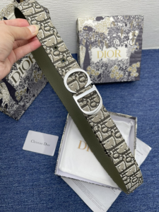 Dior CD 30 Montaigne Avenue Dior Oblique Canvas and Leather Belt Green 35MM Dior CD 30 Montaigne Avenue Dior Oblique Canvas and Leather Belt Green 35MM