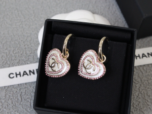Chanel CC Logo Crystals Heart Earrings