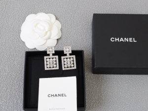 Chanel Crystals CC Square Earrings