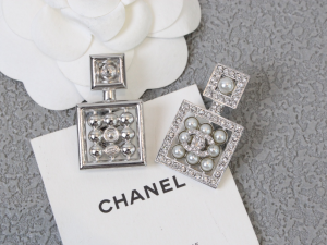 Chanel Crystals CC Square Earrings