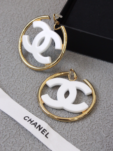 Chanel White CC Logo Round Earrings