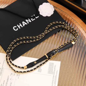 Chanel Leather and Chain Waist Belt Black