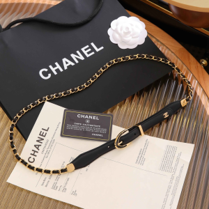 Chanel Leather and Chain Waist Belt Black