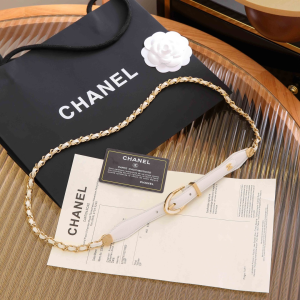 Chanel Leather and Chain Waist Belt White