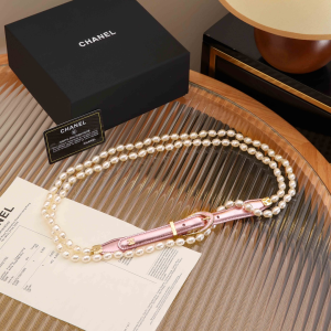 Chanel Pink Leather and Pearls Waist Belt