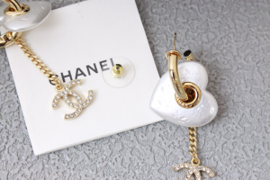Chanel Crystal CC Heart Earrings