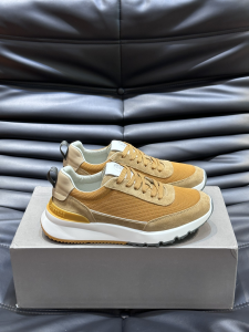 Brunello Cucinelli Panelled Perforated Leather and Fabric Low Top Runner Sneakers Beige Brunello Cucinelli Panelled Perforated Leather and Fabric Low Top Runner Sneakers Beige