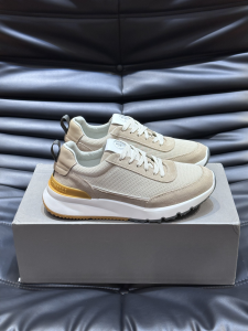 Brunello Cucinelli Panelled Perforated Leather and Fabric Low Top Runner Sneakers Beige Brunello Cucinelli Panelled Perforated Leather and Fabric Low Top Runner Sneakers Beige