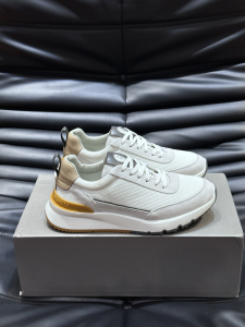 Brunello Cucinelli Panelled Perforated Leather and Fabric Low Top Runner Sneakers White Brunello Cucinelli Panelled Perforated Leather and Fabric Low Top Runner Sneakers White